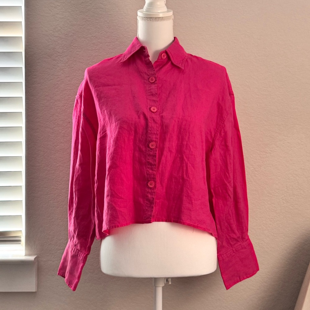 Zara Fuchsia Button-Down Linen Shirt